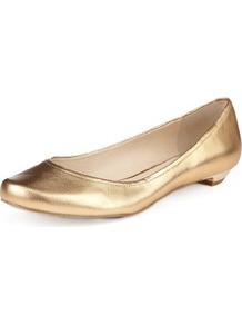 Autograph Leather Slip On Pumps - predominant colour: gold; occasions: casual; material: leather; heel height: flat; toe: round toe; style: ballerinas / pumps; finish: metallic; pattern: plain