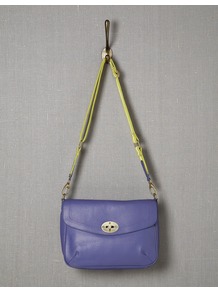 Must Have Bag - predominant colour: indigo; secondary colour: lime; occasions: casual, holiday; type of pattern: standard; style: satchel; length: across body/long; size: standard; material: leather; pattern: plain; finish: plain