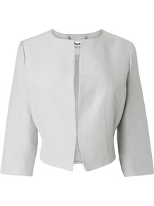 Vanda Cropped Jacket Silver - pattern: plain; style: cropped; collar: round collar/collarless; length: cropped; predominant colour: light grey; fit: tailored/fitted; fibres: cotton - mix; occasions: occasion; sleeve length: 3/4 length; sleeve style: standard; pattern type: fabric; texture group: woven light midweight