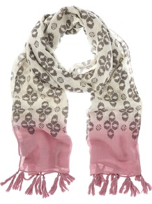 Tilly Scarf, Multi - secondary colour: ivory; occasions: casual, holiday; type of pattern: standard; style: regular; size: standard; material: fabric; embellishment: tassels; pattern: patterned/print; predominant colour: dusky pink