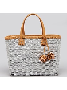 Tote Chunky Straw - secondary colour: tan; predominant colour: silver; occasions: casual, holiday; style: tote; length: shoulder (tucks under arm); size: standard; material: macrame/raffia/straw; pattern: plain; finish: plain