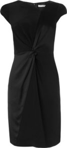 Edna Knot Front Dress Black - style: shift; sleeve style: capped; fit: tailored/fitted; pattern: plain; neckline: asymmetric; waist detail: twist front waist detail/nipped in at waist on one side/soft pleats/draping/ruching/gathering waist detail; predominant colour: black; occasions: evening, work, occasion; length: just above the knee; sleeve length: short sleeve; trends: glamorous day shifts; pattern type: fabric; texture group: woven light midweight; fibres: viscose/rayon - mix