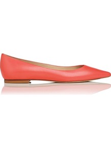 Ivana Leather Point Toe Flat Orange Coral - predominant colour: coral; occasions: casual, work; material: leather; heel height: flat; toe: pointed toe; style: ballerinas / pumps; finish: patent; pattern: plain