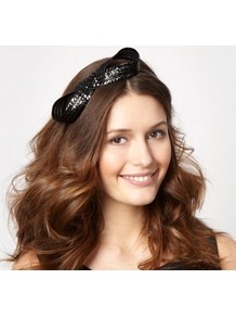 Designer Black Figure Of Eight Headband - predominant colour: black; occasions: evening, occasion; type of pattern: light; style: fascinator; size: small; material: fabric; embellishment: bow; pattern: plain; trends: metallics