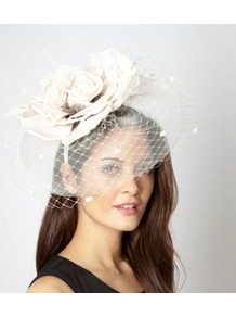 Designer Cream Oversize Rose Fascinator - predominant colour: ivory; occasions: evening, occasion; type of pattern: standard; style: fascinator; size: standard; material: fabric; pattern: plain; embellishment: corsage