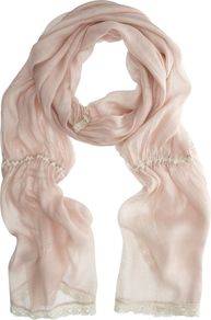 Nude Lace Trim Scarf, Light Pink - predominant colour: blush; occasions: casual, evening, work, occasion, holiday; type of pattern: standard; style: regular; size: standard; pattern: plain; material: tulle/sheer; embellishment: lace