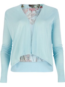 Reeva Floral Wrap Cardigan, Powder Blue - pattern: plain; neckline: waterfall neck; style: open front; predominant colour: pale blue; occasions: casual; length: standard; fibres: viscose/rayon - 100%; fit: standard fit; sleeve length: long sleeve; sleeve style: standard; texture group: knits/crochet
