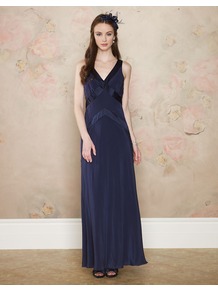 Daisy Maxi Dress - neckline: low v-neck; fit: empire; pattern: plain; sleeve style: sleeveless; style: maxi dress; predominant colour: navy; occasions: evening, occasion; length: floor length; fibres: silk - 100%; sleeve length: sleeveless; texture group: silky - light; pattern type: fabric