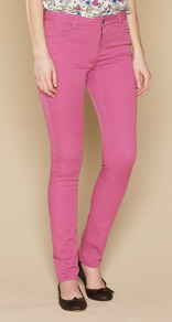 Lucy Slim Leg Jeans - style: skinny leg; length: standard; pattern: plain; pocket detail: traditional 5 pocket; waist: mid/regular rise; predominant colour: hot pink; occasions: casual, evening, holiday; fibres: cotton - stretch; texture group: denim; pattern type: fabric