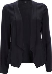 Navy Blazer - pattern: plain; style: single breasted blazer; collar: shawl/waterfall; predominant colour: navy; occasions: evening, work, occasion; length: standard; fit: tailored/fitted; fibres: viscose/rayon - 100%; sleeve length: long sleeve; sleeve style: standard; trends: tuxedo; collar break: low/open; pattern type: fabric; texture group: woven light midweight