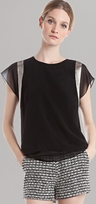 Top Emerveillé - sleeve style: capped; pattern: plain; shoulder detail: contrast pattern/fabric at shoulder; secondary colour: silver; predominant colour: black; occasions: casual, evening, work; length: standard; style: top; fibres: viscose/rayon - stretch; fit: body skimming; neckline: crew; back detail: keyhole/peephole detail at back; sleeve length: short sleeve; texture group: sheer fabrics/chiffon/organza etc.; trends: metallics; pattern type: fabric