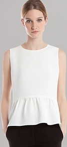 Top Eros - pattern: plain; sleeve style: sleeveless; style: blouse; waist detail: peplum waist detail; predominant colour: white; occasions: evening, work, holiday; length: standard; fibres: silk - 100%; fit: body skimming; neckline: crew; sleeve length: sleeveless; texture group: silky - light; pattern type: fabric