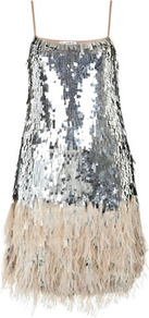 Feather Sequin Dress - style: shift; sleeve style: spaghetti straps; pattern: plain; secondary colour: nude; predominant colour: silver; occasions: evening, occasion; length: just above the knee; fit: soft a-line; fibres: polyester/polyamide - 100%; sleeve length: sleeveless; texture group: structured shiny - satin/tafetta/silk etc.; trends: metallics; neckline: medium square neck; pattern type: fabric; embellishment: sequins