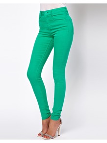 Ridley Supersoft High Waisted Ultra Skinny Jeans In Emerald Green - style: skinny leg; length: standard; pattern: plain; waist: high rise; pocket detail: traditional 5 pocket; predominant colour: emerald green; occasions: casual, evening; fibres: cotton - stretch; texture group: denim; pattern type: fabric