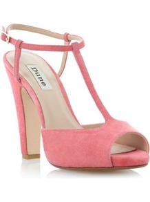Pink Suede Haggerston Suede T Bar Block Heeled Sandal - predominant colour: pink; occasions: evening, work, occasion, holiday; material: suede; heel height: high; ankle detail: ankle strap; heel: block; toe: open toe/peeptoe; style: standard; finish: plain; pattern: plain