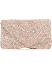Pink And Gold Deco Bead Embellished Clutch - predominant colour: gold; occasions: evening, occasion; type of pattern: small; style: clutch; length: hand carry; size: standard; material: fabric; embellishment: beading; finish: plain; pattern: patterned/print; secondary colour: dusky pink