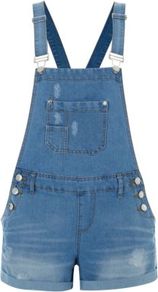 Light Blue Utility Dungarees - sleeve style: standard vest straps/shoulder straps; pattern: plain; length: mid thigh shorts; predominant colour: denim; occasions: casual; fit: straight cut; fibres: cotton - stretch; jeans & bottoms detail: turn ups; sleeve length: sleeveless; texture group: denim; style: dungarees; neckline: low square neck; bust detail: dungaree top; pattern type: fabric
