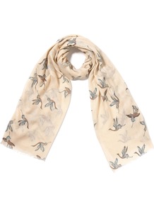 Crane Scarf - predominant colour: stone; occasions: casual, evening, work; type of pattern: large; style: regular; size: standard; material: silk; pattern: patterned/print
