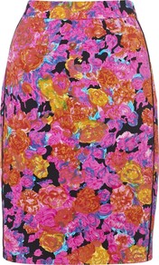 Victoria Floral Pencil Skirt - style: pencil; fit: tailored/fitted; waist: high rise; occasions: casual, work, occasion; length: on the knee; fibres: cotton - 100%; predominant colour: multicoloured; trends: high impact florals; pattern type: fabric; pattern size: big & busy; pattern: florals; texture group: other - light to midweight