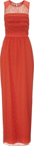 Narcisse Lace Maxi Dress - neckline: round neck; pattern: plain; sleeve style: sleeveless; style: maxi dress; waist detail: fitted waist; shoulder detail: contrast pattern/fabric at shoulder; predominant colour: terracotta; occasions: evening, occasion; length: floor length; fit: fitted at waist & bust; fibres: nylon - mix; hip detail: ruching/gathering at hip; bust detail: contrast pattern/fabric/detail at bust; back detail: keyhole/peephole detail at back; sleeve length: sleeveless; texture group: lace; pattern type: fabric; embellishment: lace