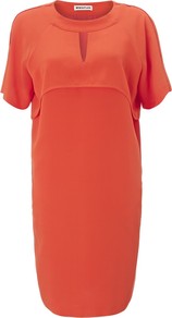 Daria Sillk Dress - style: tunic; length: mid thigh; sleeve style: dolman/batwing; fit: loose; pattern: plain; predominant colour: bright orange; occasions: evening, work, holiday; fibres: silk - 100%; neckline: crew; sleeve length: short sleeve; texture group: crepes; pattern type: fabric