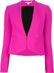 Hook Front Blazer - pattern: plain; style: single breasted blazer; collar: round collar/collarless; length: cropped; predominant colour: hot pink; occasions: casual, evening, work, occasion; fit: tailored/fitted; fibres: polyester/polyamide - 100%; sleeve length: long sleeve; sleeve style: standard; trends: fluorescent; collar break: medium; pattern type: fabric; texture group: woven bulky/heavy