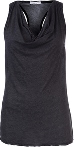 Cowl Racer Back Tank - neckline: cowl/draped neck; pattern: plain; sleeve style: sleeveless; back detail: racer back/sports back; predominant colour: black; occasions: casual, evening, holiday; length: standard; style: top; fibres: cotton - mix; fit: body skimming; sleeve length: sleeveless; pattern type: fabric; texture group: jersey - stretchy/drapey