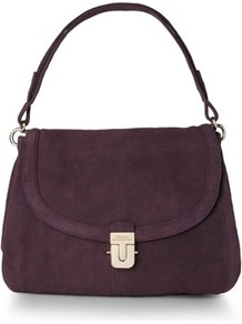 Ali Suede Shoulder Bag - predominant colour: aubergine; occasions: casual, evening, work; type of pattern: standard; style: shoulder; length: shoulder (tucks under arm); size: standard; material: suede; pattern: plain; finish: plain
