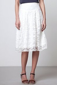 Fay Gossamer Midi - length: below the knee; pattern: plain; fit: loose/voluminous; waist detail: wide waistband/cummerbund; waist: high rise; predominant colour: white; occasions: casual, evening, holiday; style: fit & flare; fibres: nylon - mix; hip detail: soft pleats at hip/draping at hip/flared at hip; texture group: lace; pattern type: fabric; embellishment: embroidered