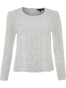 Annie Embroidered Tunic - neckline: round neck; pattern: plain; back detail: contrast pattern/fabric at back; predominant colour: light grey; occasions: casual, evening; length: standard; style: top; fibres: cotton - 100%; fit: body skimming; sleeve length: long sleeve; sleeve style: standard; texture group: knits/crochet; pattern type: knitted - fine stitch; embellishment: embroidered