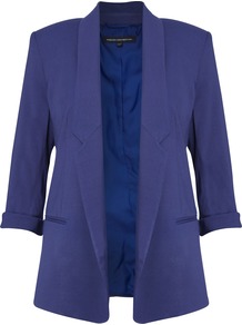 Reigning Jacket - pattern: plain; style: single breasted blazer; length: below the bottom; collar: standard lapel/rever collar; predominant colour: navy; occasions: evening, work, occasion; fit: tailored/fitted; fibres: polyester/polyamide - 100%; sleeve length: 3/4 length; sleeve style: standard; texture group: crepes; trends: tuxedo; collar break: low/open; pattern type: fabric