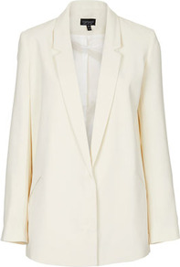 Tailored Longline Blazer - pattern: plain; style: single breasted blazer; length: below the bottom; collar: standard lapel/rever collar; predominant colour: ivory; occasions: evening, work, occasion; fit: tailored/fitted; fibres: polyester/polyamide - 100%; sleeve length: long sleeve; sleeve style: standard; trends: tuxedo; collar break: low/open; pattern type: fabric; texture group: woven light midweight