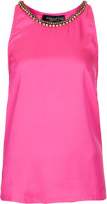 Tall Chain High Neck Cami - neckline: round neck; pattern: plain; sleeve style: sleeveless; predominant colour: pink; occasions: casual, evening, holiday; length: standard; style: top; fibres: polyester/polyamide - 100%; fit: straight cut; sleeve length: sleeveless; texture group: silky - light; pattern type: fabric; embellishment: chain/metal