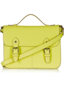 Edge Paint Satchel - predominant colour: lime; occasions: casual, work, holiday; type of pattern: standard; style: satchel; length: across body/long; size: small; material: faux leather; pattern: plain; trends: fluorescent; finish: fluorescent; embellishment: buckles