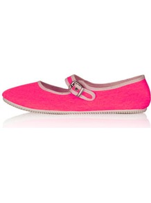 Tippi Mary Jane Canvas Pumps - predominant colour: hot pink; occasions: casual, holiday; material: fabric; heel height: flat; ankle detail: ankle strap; toe: round toe; style: ballerinas / pumps; trends: fluorescent; finish: plain; pattern: plain