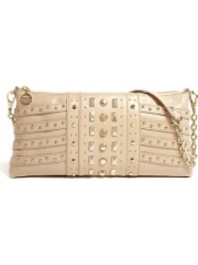 Nude Gansevoort Studded Chain Handle Clutch Bag - predominant colour: nude; secondary colour: gold; occasions: evening, occasion; type of pattern: light; style: clutch; length: hand carry; size: small; material: leather; embellishment: studs; pattern: plain; finish: plain
