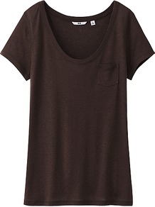 Women Modal Linen Short Sleeve T Shirt 37 Brown - pattern: plain; style: t-shirt; predominant colour: black; occasions: casual, holiday; length: standard; neckline: scoop; fibres: polyester/polyamide - mix; fit: straight cut; sleeve length: short sleeve; sleeve style: standard; pattern type: fabric; texture group: jersey - stretchy/drapey