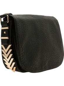 Black Gold Rim Saddle Bag - secondary colour: gold; predominant colour: black; occasions: casual, work; type of pattern: standard; style: saddle; length: across body/long; size: standard; material: fabric; pattern: plain; finish: plain