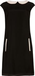 Women's Judeo Colour Block Dress, Black - style: shift; length: mid thigh; sleeve style: capped; pattern: plain; secondary colour: white; predominant colour: black; occasions: casual, evening, work; fit: soft a-line; fibres: polyester/polyamide - stretch; neckline: no opening/shirt collar/peter pan; sleeve length: sleeveless; texture group: crepes; trends: glamorous day shifts; pattern type: fabric