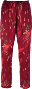 Printed Trouser - pocket detail: pockets at the sides; waist detail: belted waist/tie at waist/drawstring; waist: mid/regular rise; predominant colour: burgundy; occasions: casual, evening, holiday; length: ankle length; fibres: polyester/polyamide - 100%; texture group: cotton feel fabrics; fit: straight leg; pattern type: fabric; pattern size: small & light; pattern: patterned/print; style: standard