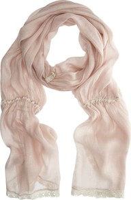 Lace Trim Scarf, Nude - predominant colour: blush; occasions: casual; style: regular; size: standard; material: fabric; pattern: plain