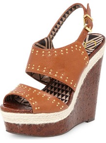 Jessica Simpson Tan Sandal Wedges - predominant colour: tan; occasions: casual, evening, holiday; material: leather; heel height: high; embellishment: studs; ankle detail: ankle strap; heel: wedge; toe: open toe/peeptoe; style: standard; finish: plain; pattern: plain