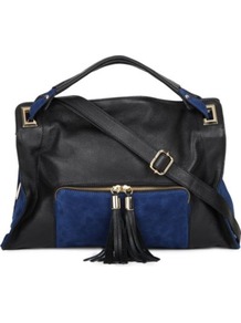 Absinthe Shoulder Bag - secondary colour: royal blue; predominant colour: black; occasions: casual, evening, work; type of pattern: standard; style: shoulder; length: shoulder (tucks under arm); size: standard; material: leather; embellishment: tassels; finish: plain; pattern: colourblock