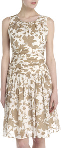 Abigail Floral Print Dress - sleeve style: sleeveless; waist detail: fitted waist; predominant colour: white; secondary colour: gold; occasions: evening, occasion; length: just above the knee; fit: fitted at waist & bust; style: fit & flare; fibres: cotton - mix; neckline: crew; sleeve length: sleeveless; texture group: cotton feel fabrics; pattern type: fabric; pattern size: big & busy; pattern: florals
