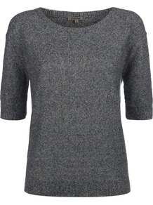Linen Tweed Short Sleeve Sweater - neckline: round neck; style: standard; pattern: herringbone/tweed; predominant colour: royal blue; occasions: casual, work; length: standard; fibres: linen - 100%; fit: standard fit; sleeve length: half sleeve; sleeve style: standard; texture group: knits/crochet; pattern type: knitted - fine stitch