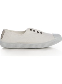 Victoria Plimsolls - predominant colour: white; occasions: casual, holiday; material: fabric; heel height: flat; toe: round toe; style: trainers; finish: plain; pattern: plain