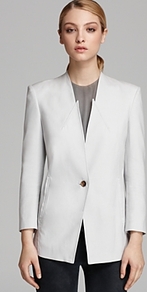 Blazer Ark Suiting Long Slim - pattern: plain; style: single breasted blazer; length: below the bottom; collar: standard lapel/rever collar; predominant colour: ivory; occasions: evening, work, occasion; fit: tailored/fitted; fibres: viscose/rayon - stretch; sleeve length: long sleeve; sleeve style: standard; trends: tuxedo; collar break: medium; pattern type: fabric; texture group: woven light midweight