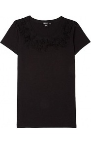 Scoopneck Silk Petal T Shirt - neckline: round neck; pattern: plain; bust detail: added detail/embellishment at bust; style: t-shirt; predominant colour: black; occasions: casual; length: standard; fibres: cotton - 100%; fit: body skimming; sleeve length: short sleeve; sleeve style: standard; pattern type: fabric; texture group: jersey - stretchy/drapey