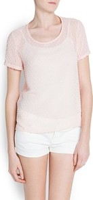 Plumeti Blouse - neckline: round neck; pattern: plain; style: blouse; predominant colour: blush; occasions: casual; length: standard; fibres: polyester/polyamide - 100%; fit: straight cut; sleeve length: short sleeve; sleeve style: standard; texture group: sheer fabrics/chiffon/organza etc.; pattern type: fabric