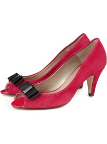 Suede Bow Peep Toe Court Shoes - predominant colour: hot pink; occasions: evening; material: suede; heel height: mid; heel: cone; toe: open toe/peeptoe; style: courts; finish: plain; pattern: plain; embellishment: bow